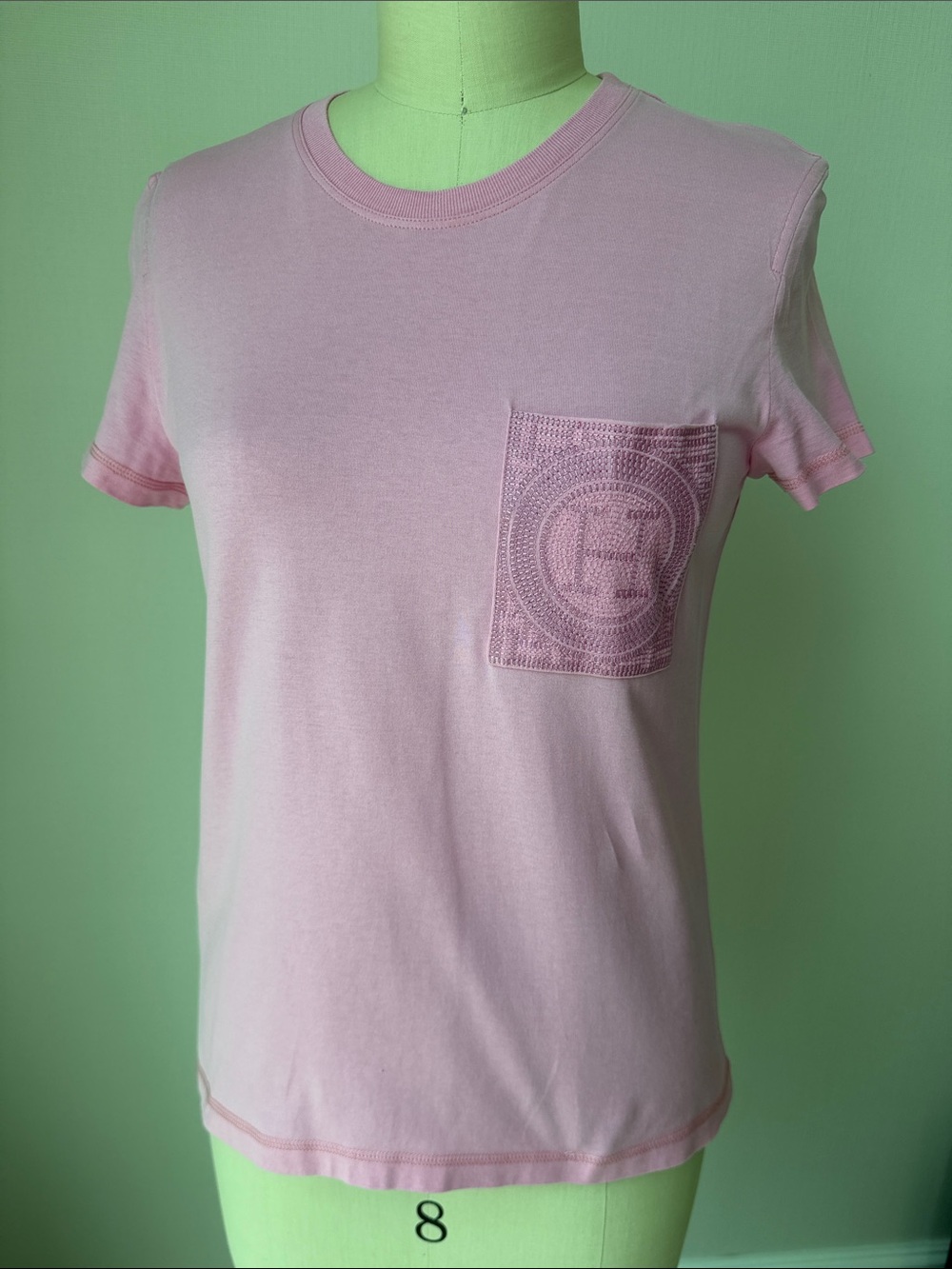 Hermes Women's Pink Short Sleeve TShirt Top with a pocket, Size 38 ( US 4 )